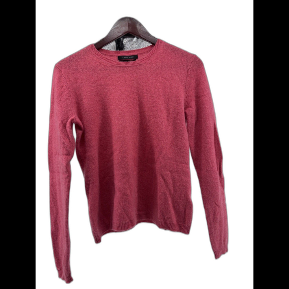 Tahari Crew Neck  100% 2-ply Cashmere Sweater Pink Size Medium Classic Fit